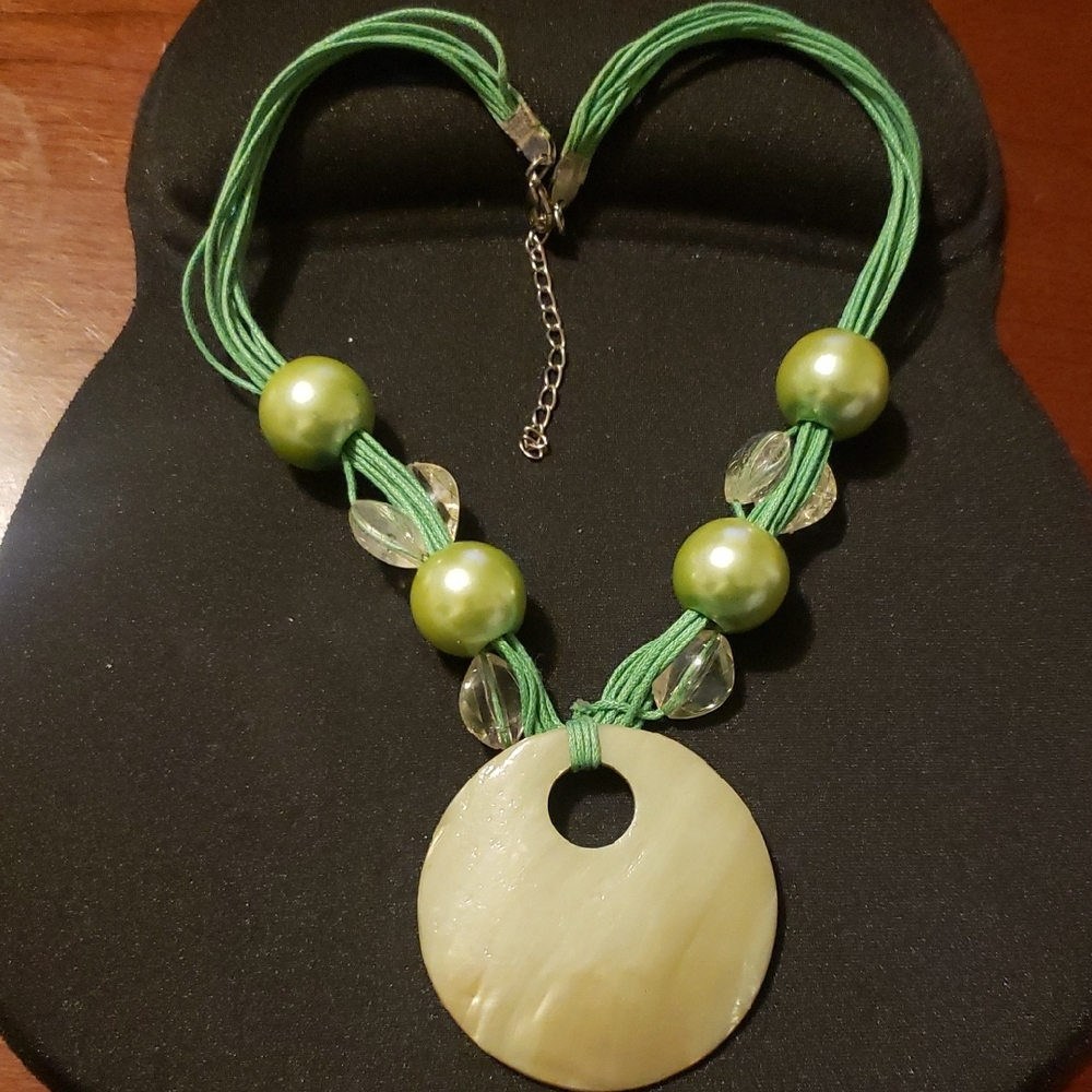 Vintage Green Madellian Shell Necklace/Earrings.